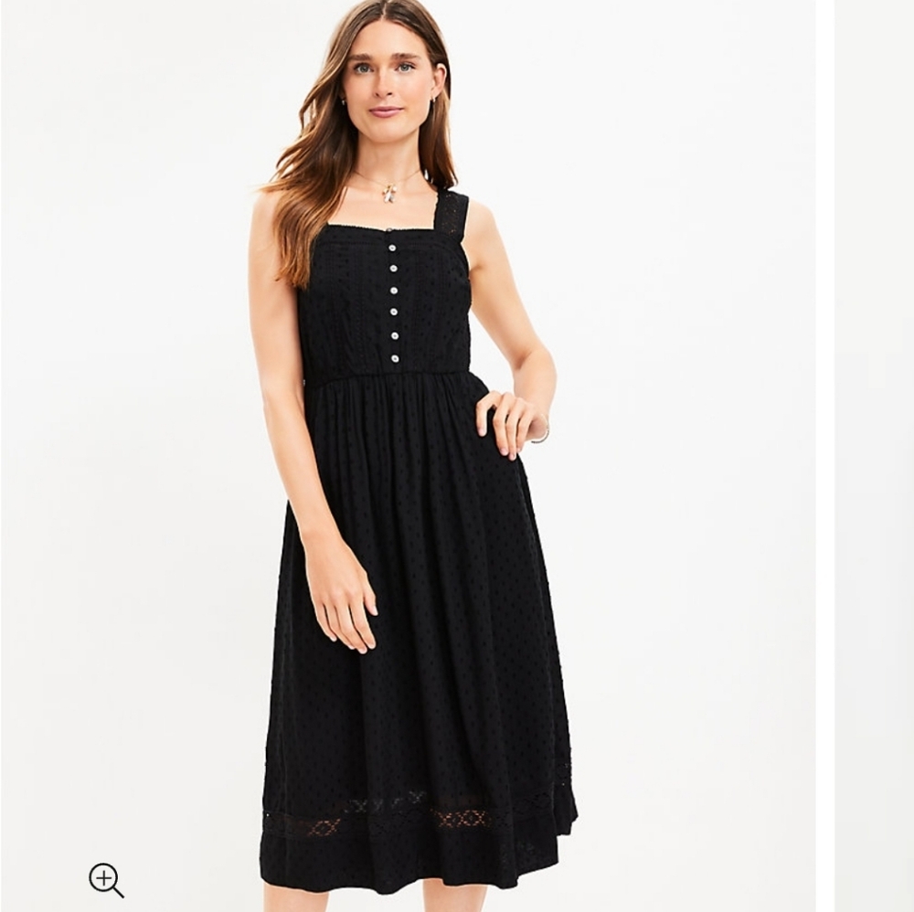 NWT Loft 12 Black Clip Dot Lace Midi Dress